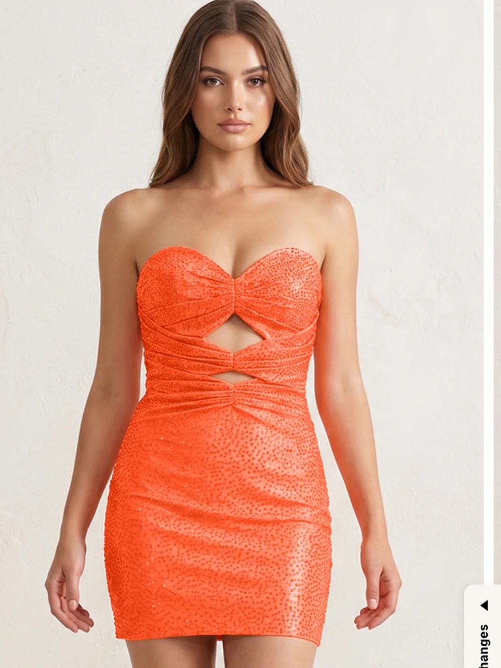 Strapless Orange Sequin Cutout Mini Dress
